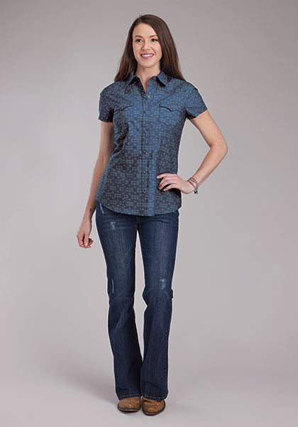 Roper Ladies SS Snap Shirt Blue Diamonds 35164247BU