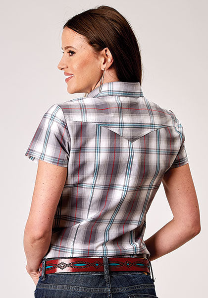 Roper Ladies SS Snap Shirt Grey Plaid 3512782097GY