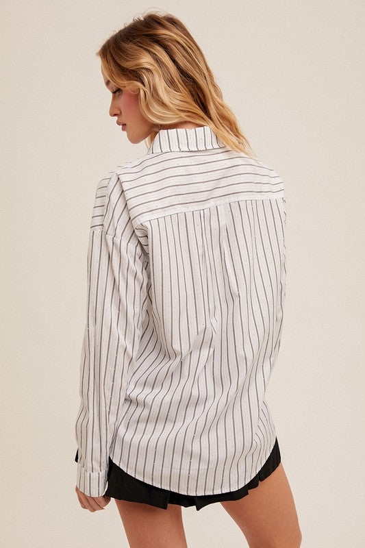 Ladies embellished Rhinestud Long Sleeve Shirt 35485