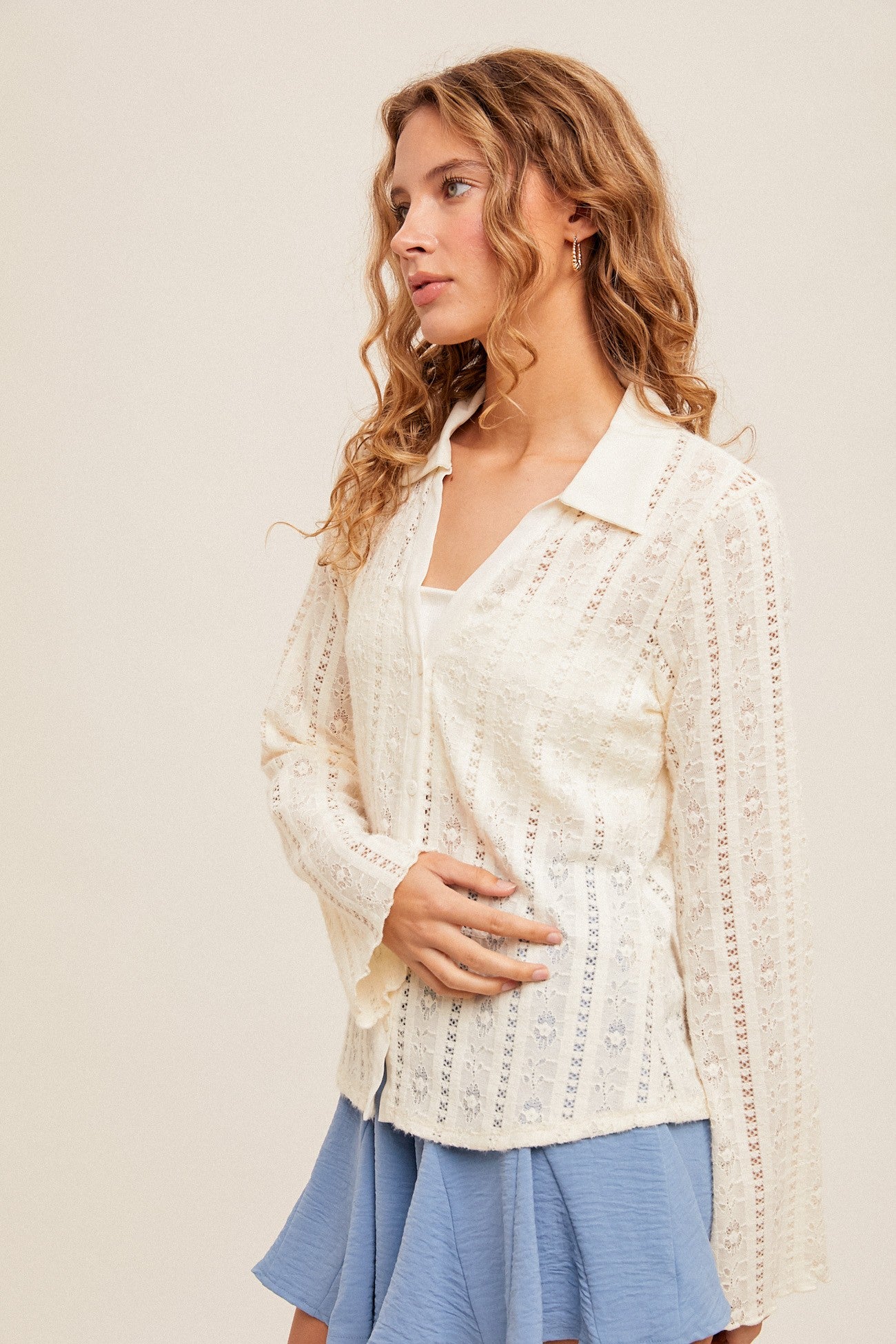 Ladies Long Sleeve Blouse Ivory 35605