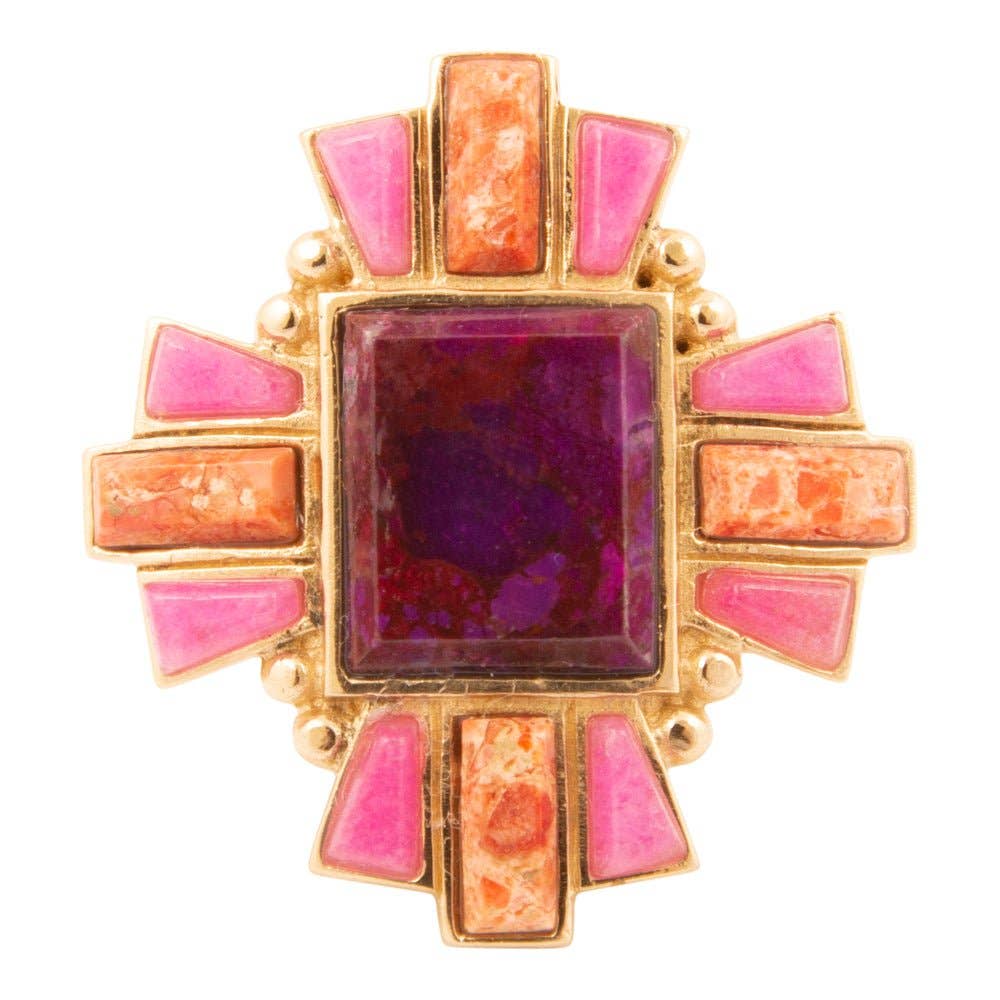 Santa Fe Purple Turquoise Golden Statement Ring