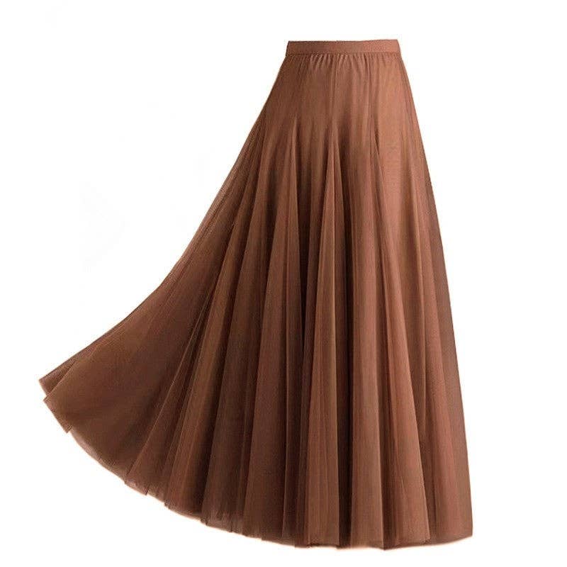 Solid Color Double Layer Maxi Skirt With Oversized Hem 1305