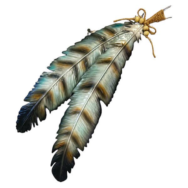 Metal Neutral Double Feather Wall Hanging 14842