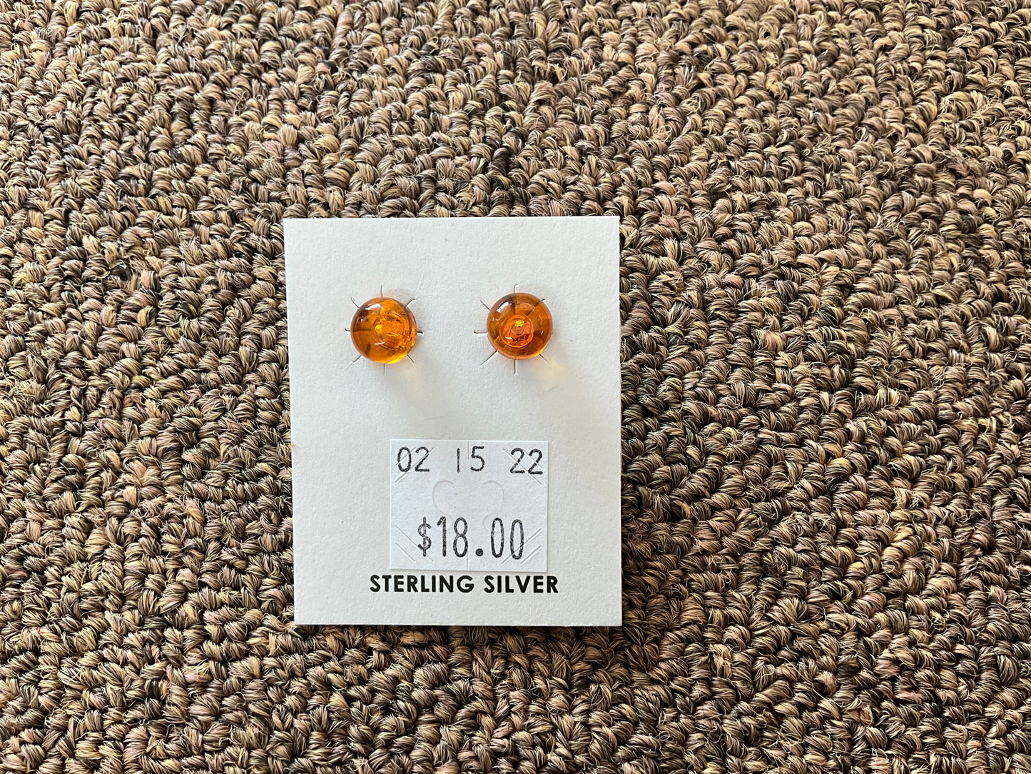 Earring Sterling Silver Amber Stone Stud ER021522