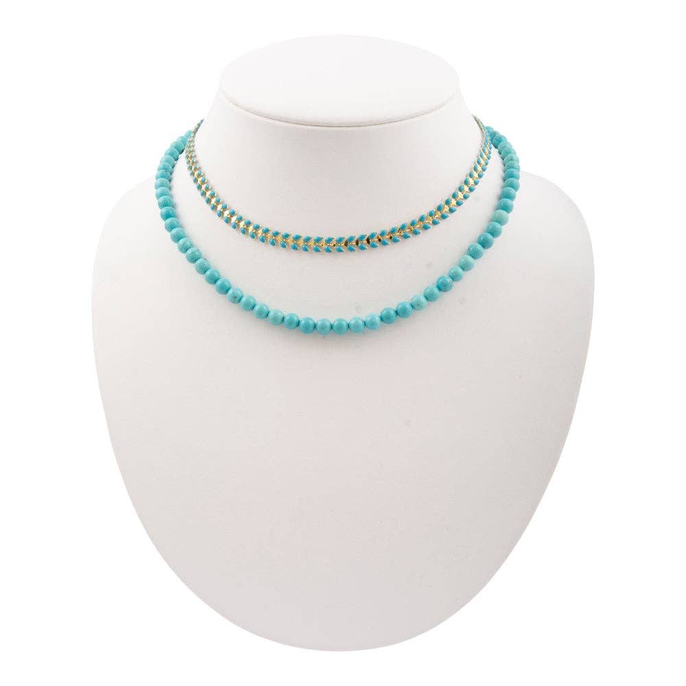 Blue Turquoise Magnesite Layers Golden Chevron Necklace POMGN05B