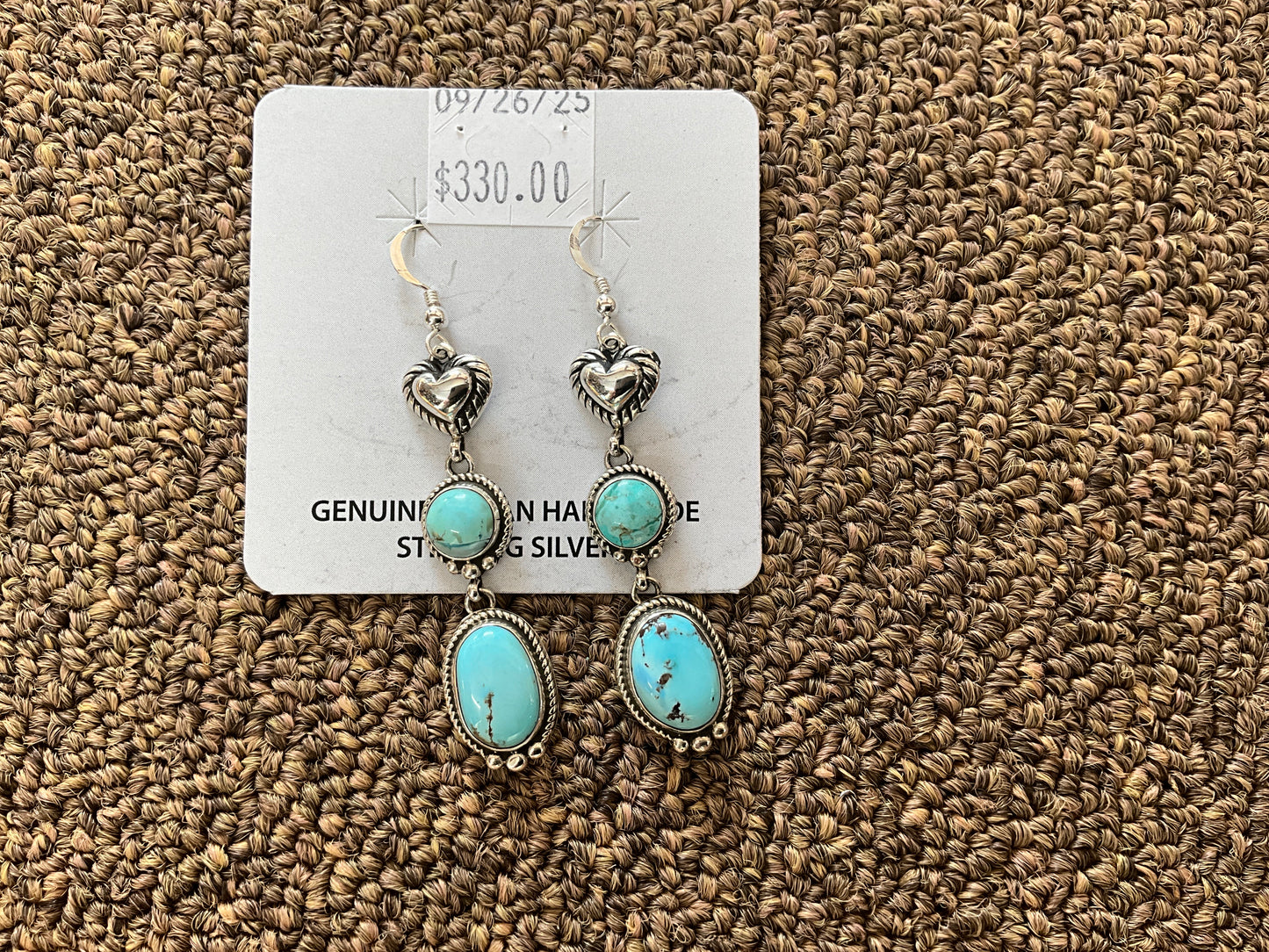 Earring Sterling Silver Heart & 2 Turquoise Stone ER092625