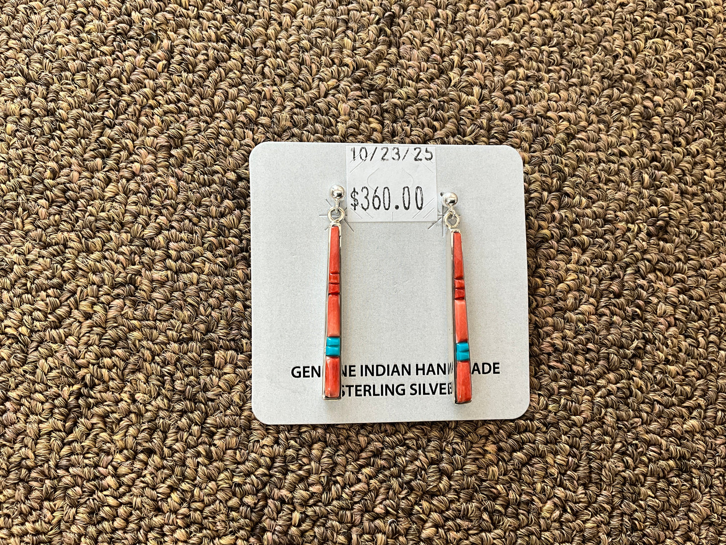 Earring Sterling Silver Bar Spinny Oyster & Turquoise ER102325