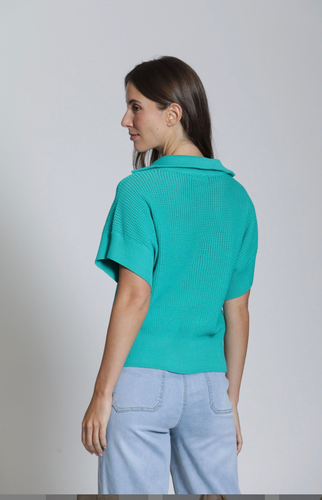 APYN 1/2 Zip Open Knit Sweater Mint SW166