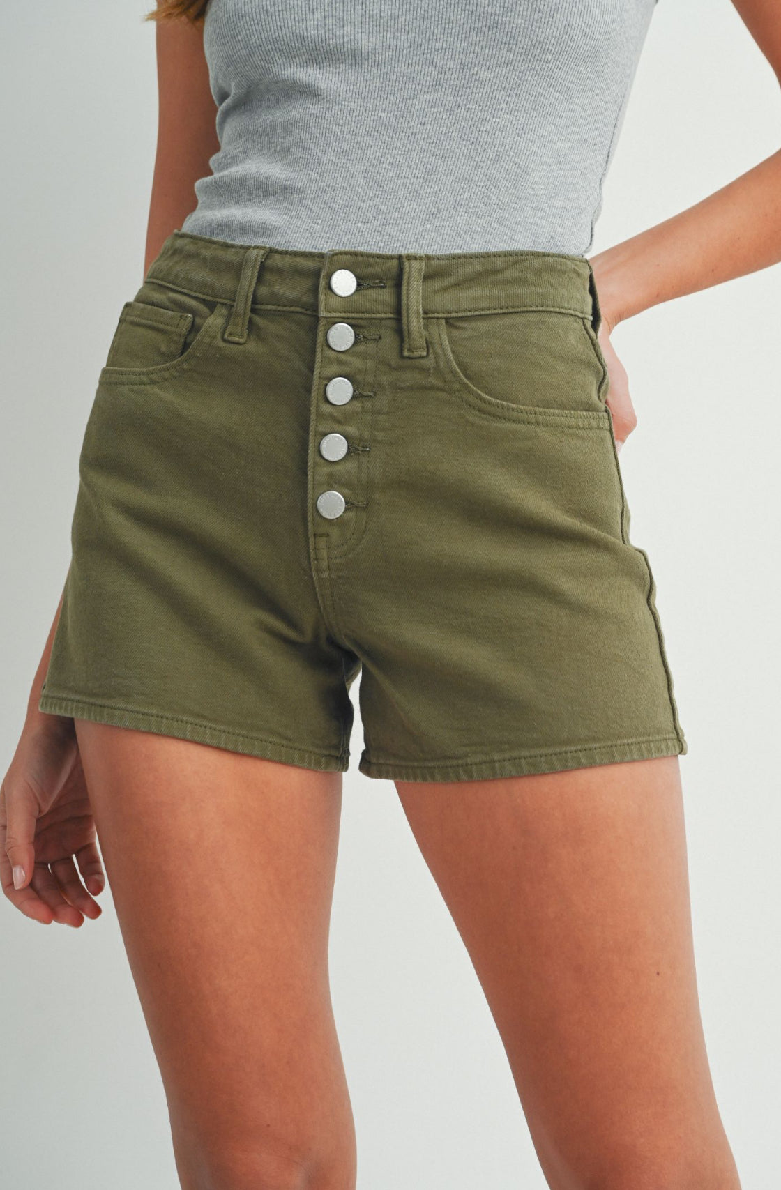JBD Ladies Olive Button Up Shorts DH808OL