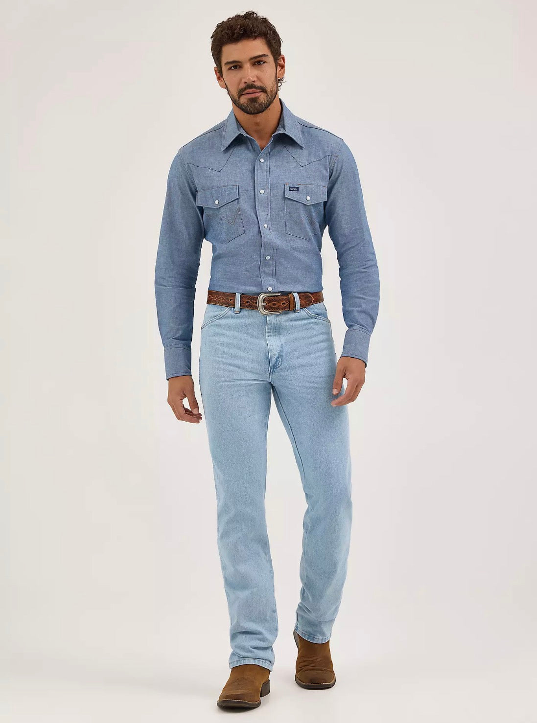 Wrangler Men's Long Sleeve Chambray Snap Western Work Shirt - 70136MW