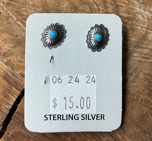 Earring Silver Turquoise stone Concho 062424