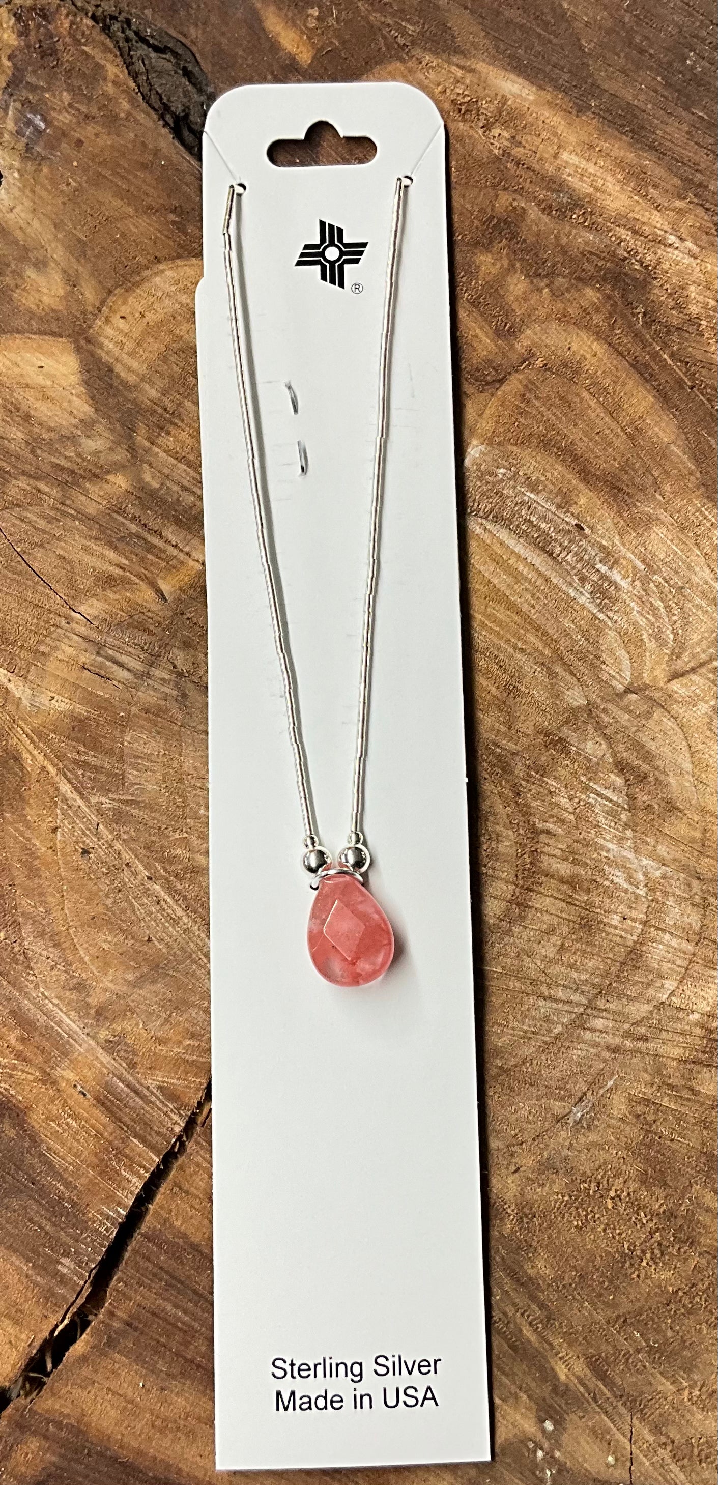 Necklace Sterling Silver Rose Color Stone RN110