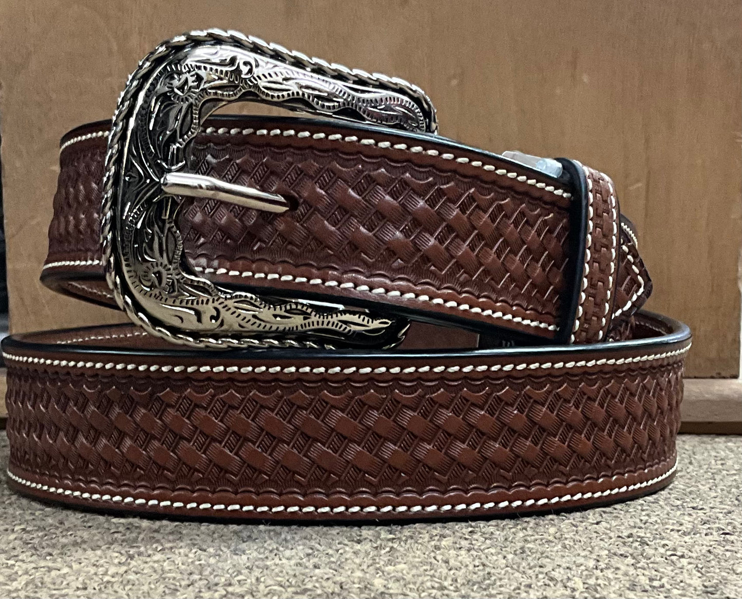 Becca 1 1/2'' Chestnut Western Basketweave Belt 6152