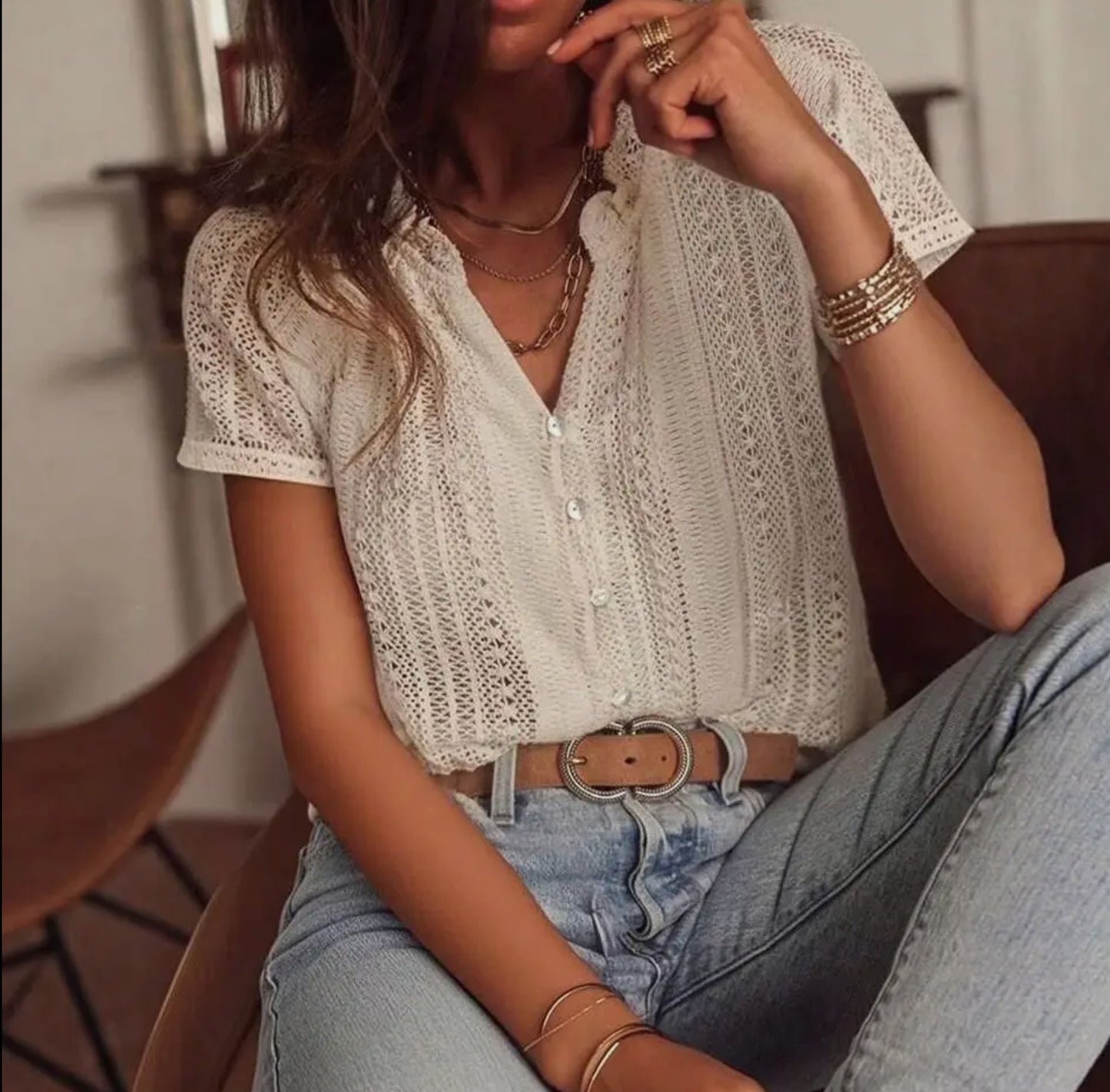 Hollow Out Knit Top Short Sleeve RCJW06071
