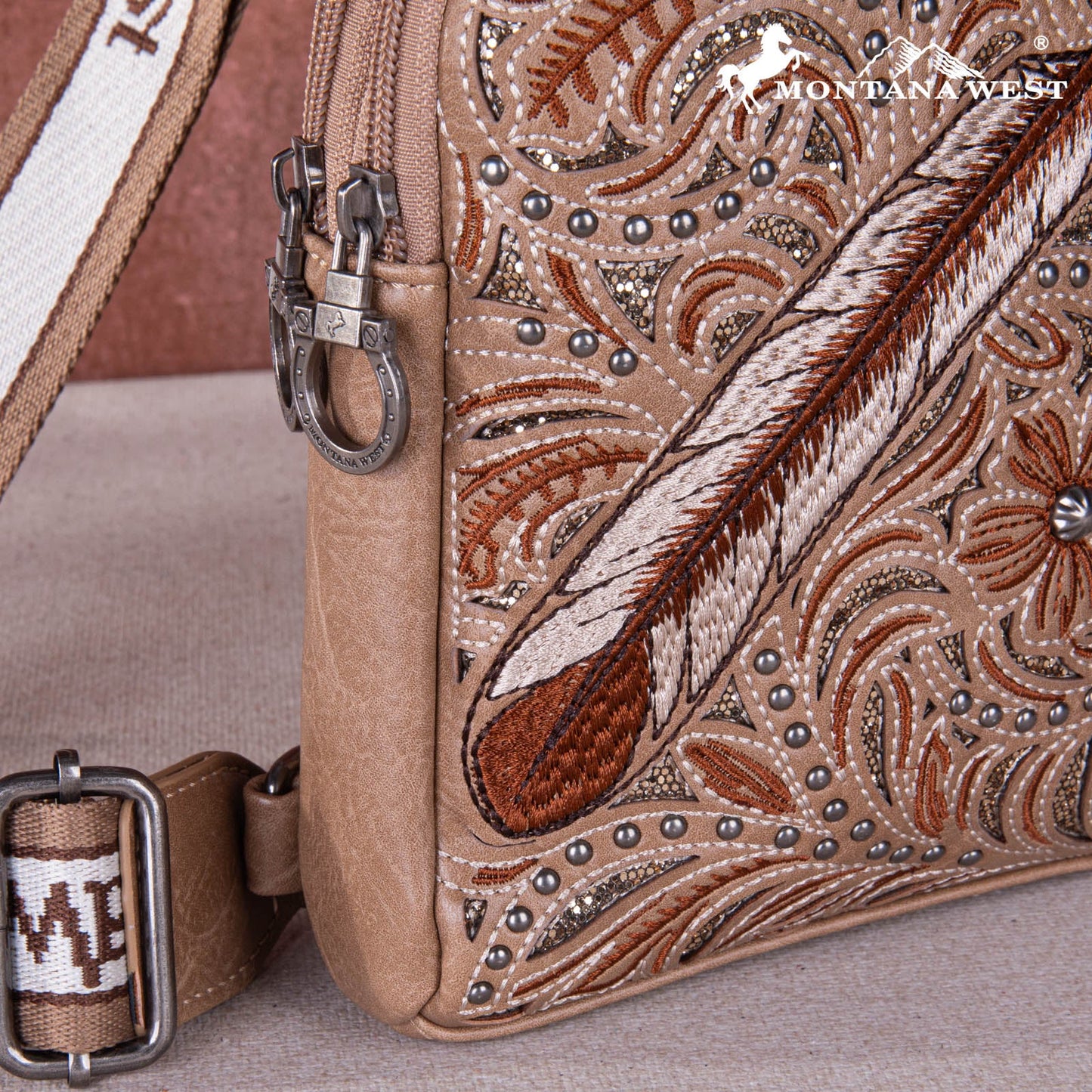 Montana West Embroidered Feather Cut-Out Floral Sling Bag MW1133-210KH