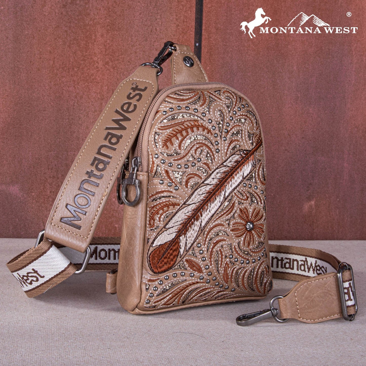 Montana West Embroidered Feather Cut-Out Floral Sling Bag MW1133-210KH