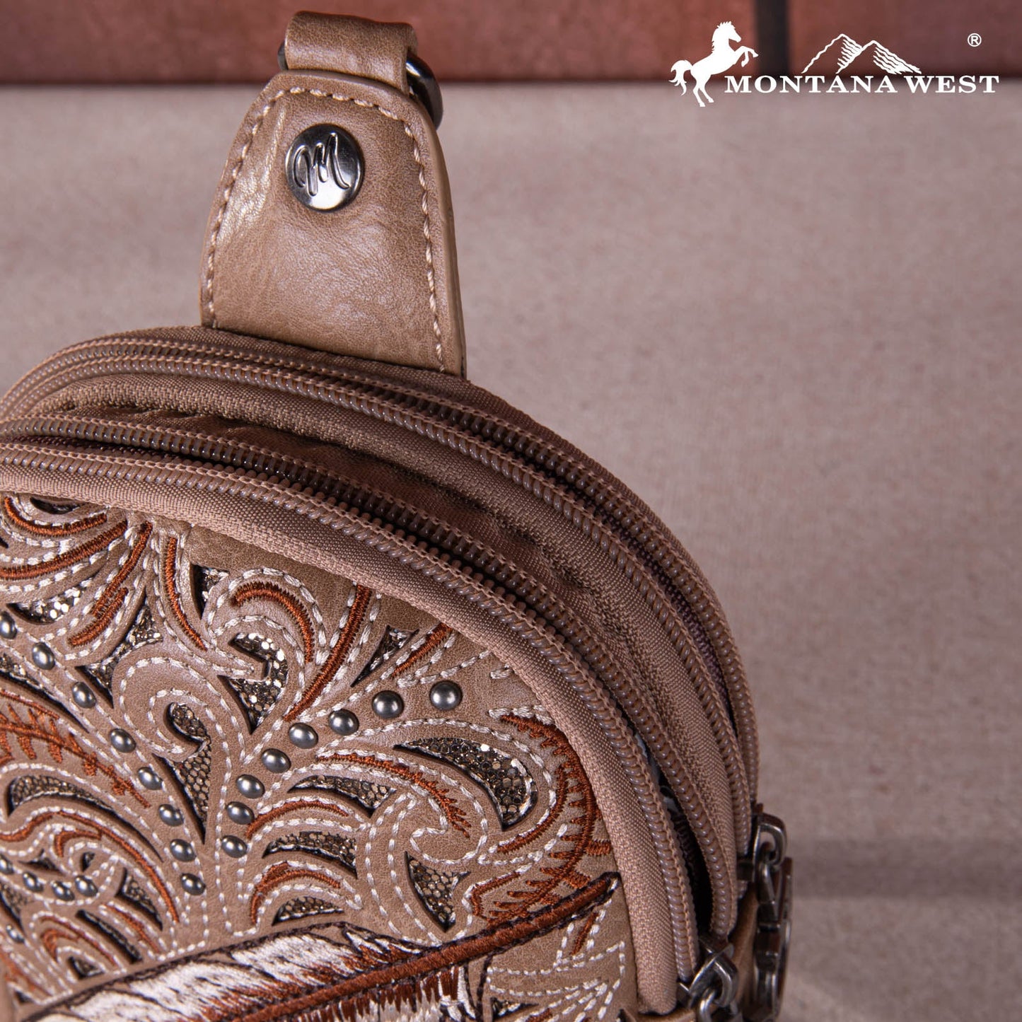 Montana West Embroidered Feather Cut-Out Floral Sling Bag MW1133-210KH