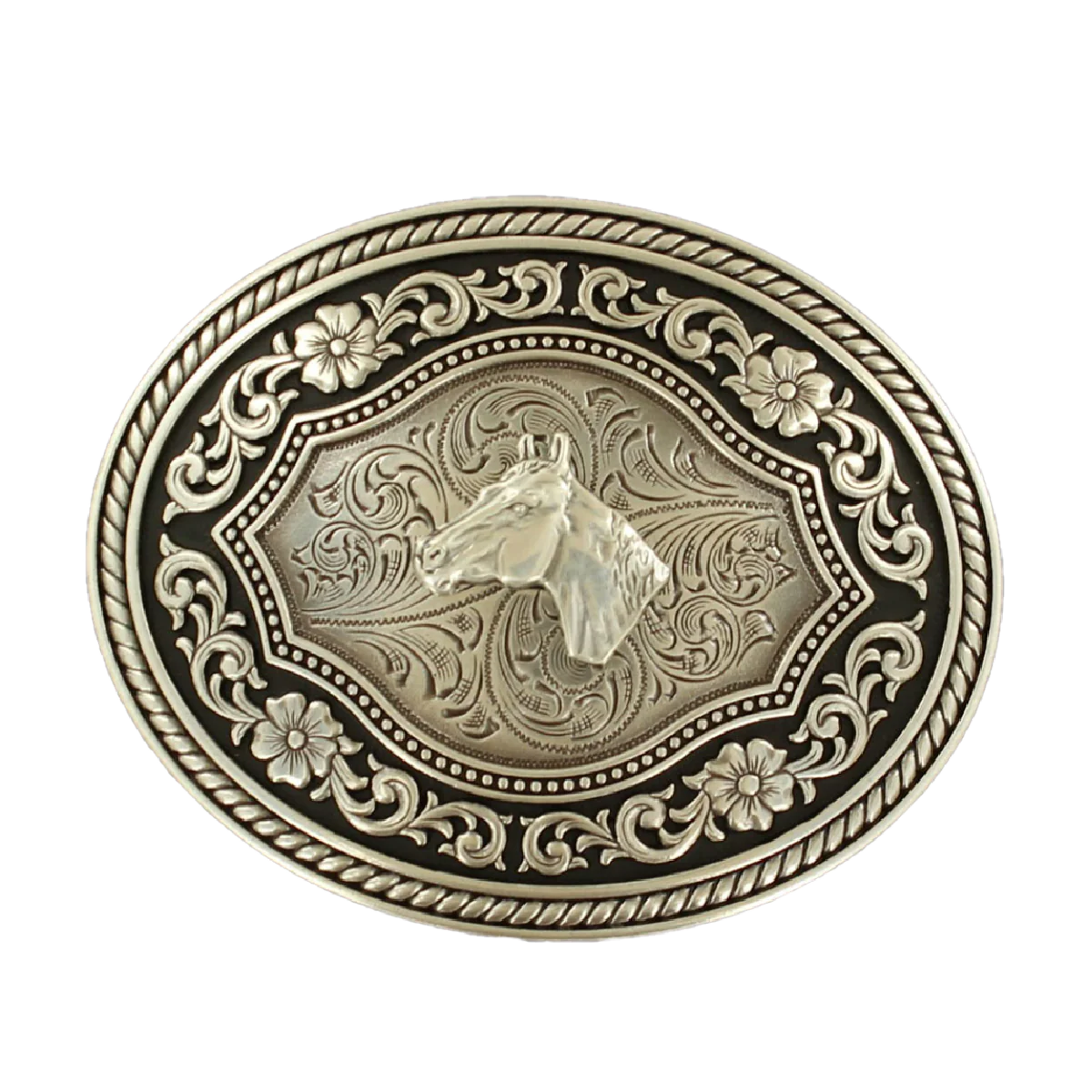 Nocona Mens Silver Horse Head Motif Belt Buckle 37711