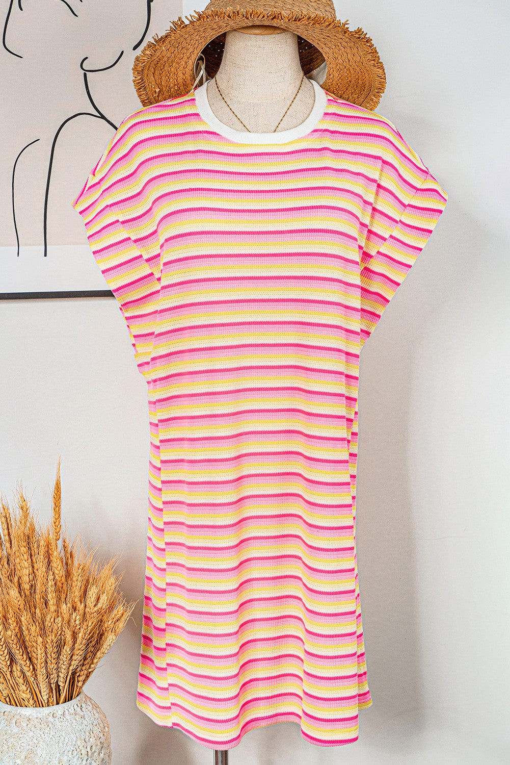 Ladies Stripe Crew Neck T Shirt Dress FSWRK6120996-P719 Ladies Stripe Crew Neck T Shirt Dress FSWRK6120996-P719