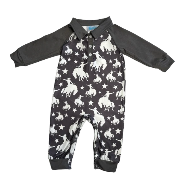 Shea Baby Bronc Cowboy Boys LS Romper LSROM09
