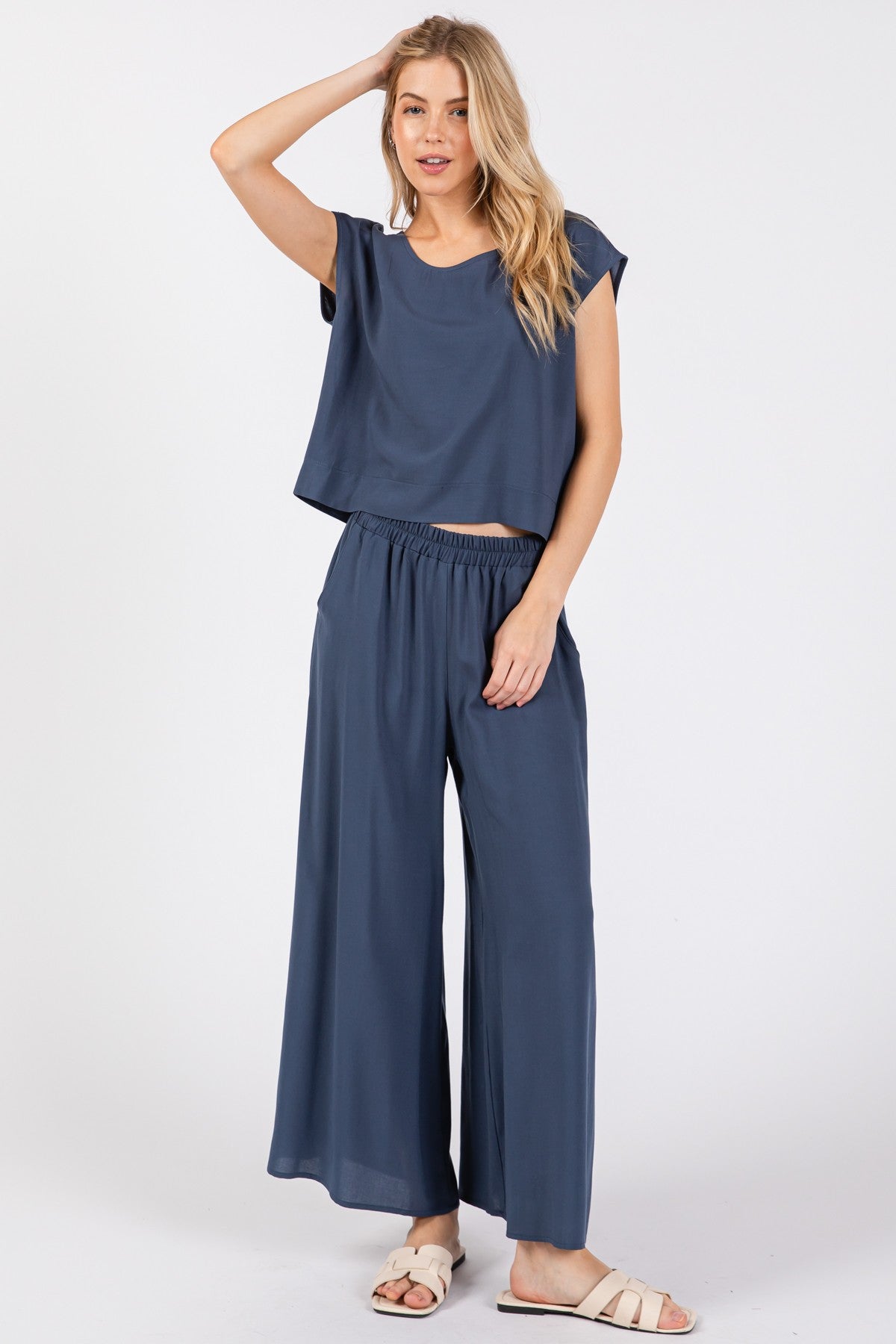 Woven Boxy Top Short Sleeve NJT30295P