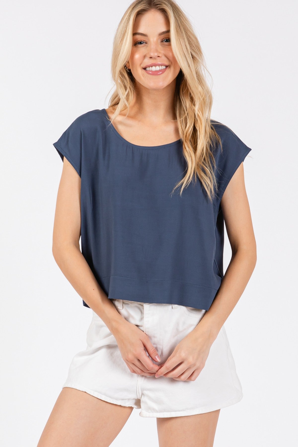 Woven Boxy Top Short Sleeve NJT30295P