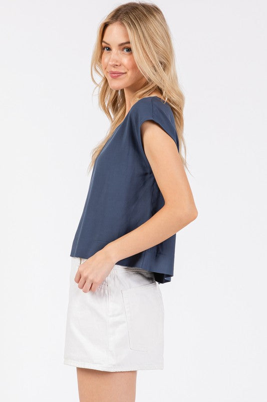 Woven Boxy Top Short Sleeve NJT30295P