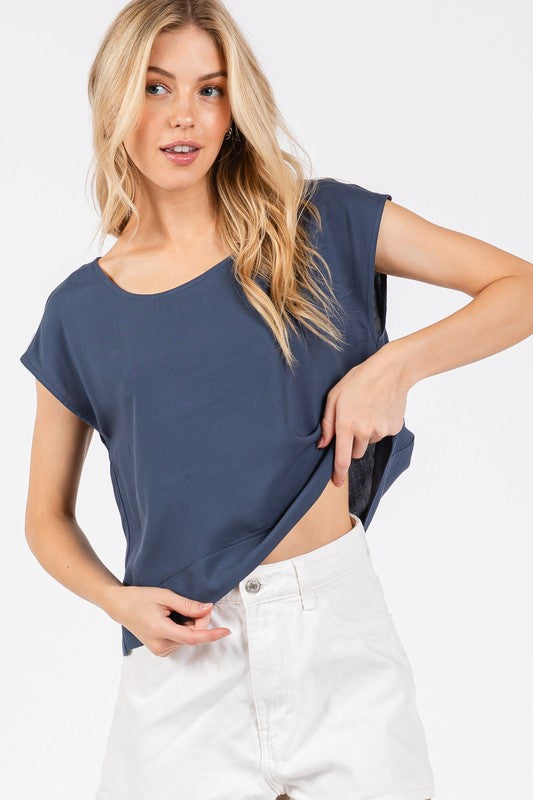 Woven Boxy Top Short Sleeve NJT30295P