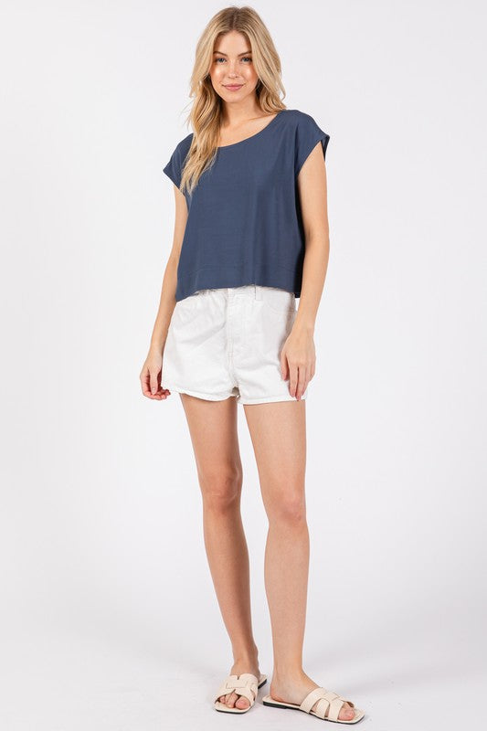 Woven Boxy Top Short Sleeve NJT30295P