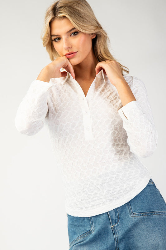 Half Button Down 3/4 Sleeve Top TK11463