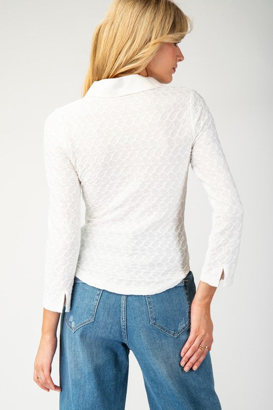 Half Button Down 3/4 Sleeve Top TK11463