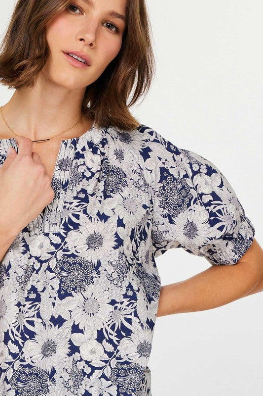 FLORAL PRINTED HALF-SLEEVE BLOUSE 2530016