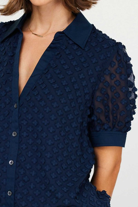 3D FLORAL APPLIQUE HALF-SLEEVE BLOUSE 2530219