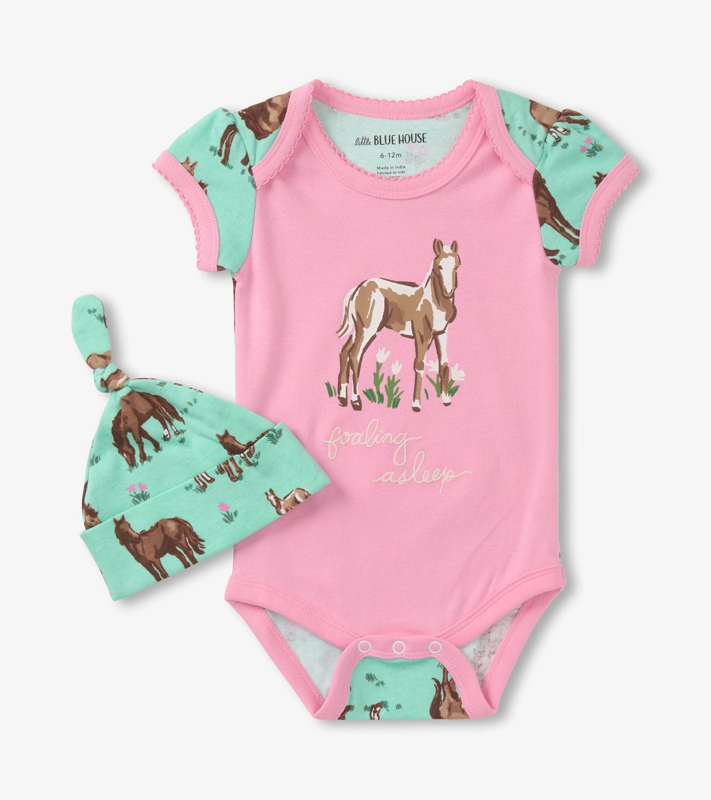 Little Blue House Girls Horse Onesie with cap