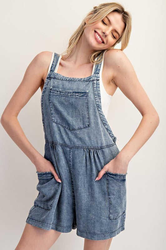 Acid Washed Frayed Adjustable Romper BH12640