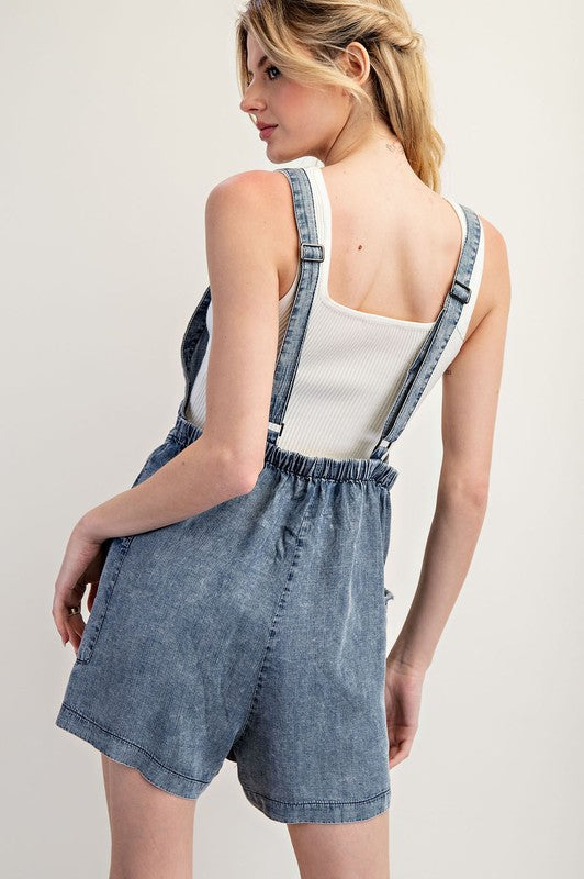 Acid Washed Frayed Adjustable Romper