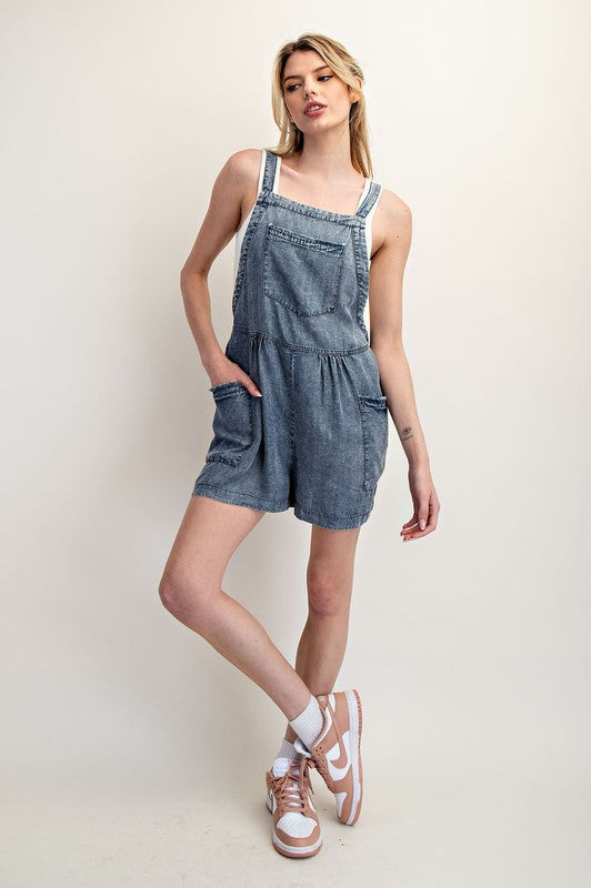 Acid Washed Frayed Adjustable Romper