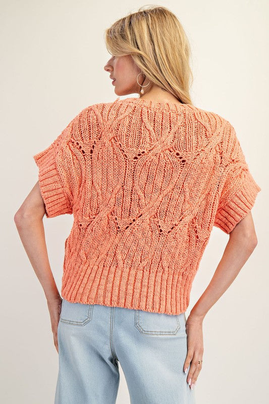 Cable Knit Short Sleeve Sweater Top SG10081