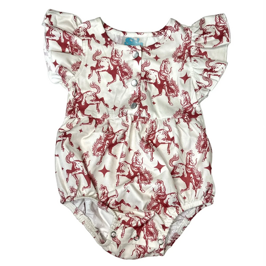Shea Baby Girls Romper Bucking Horse ORP10