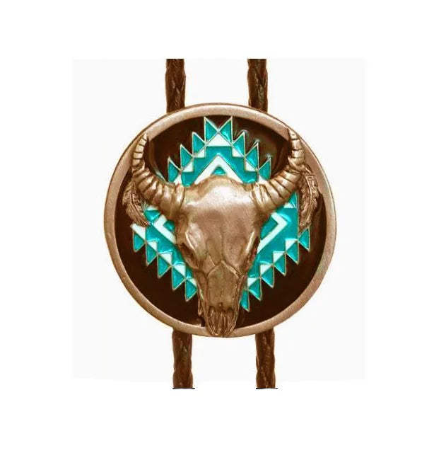 Bolo Tie Silver Turquoise Steer Skull 1139