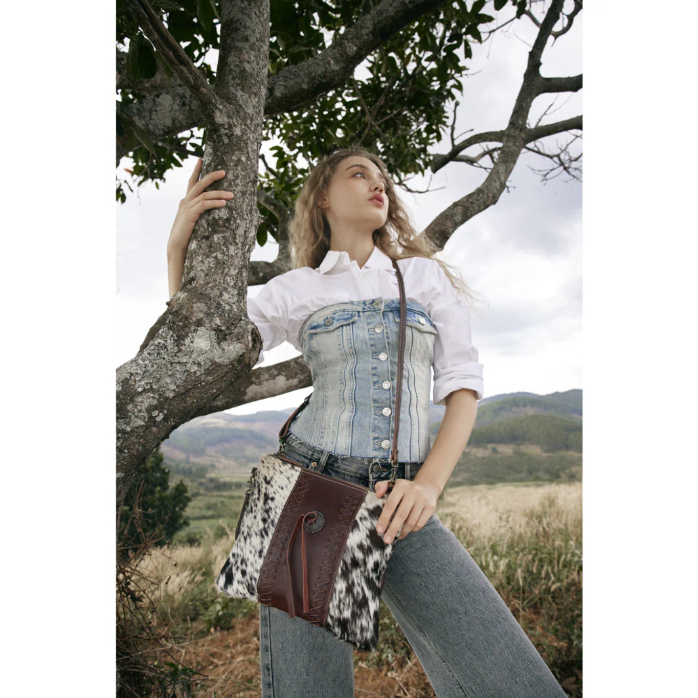 Myra Rosalinda Cross Stitched Leather & Hairon Bag S-7370
