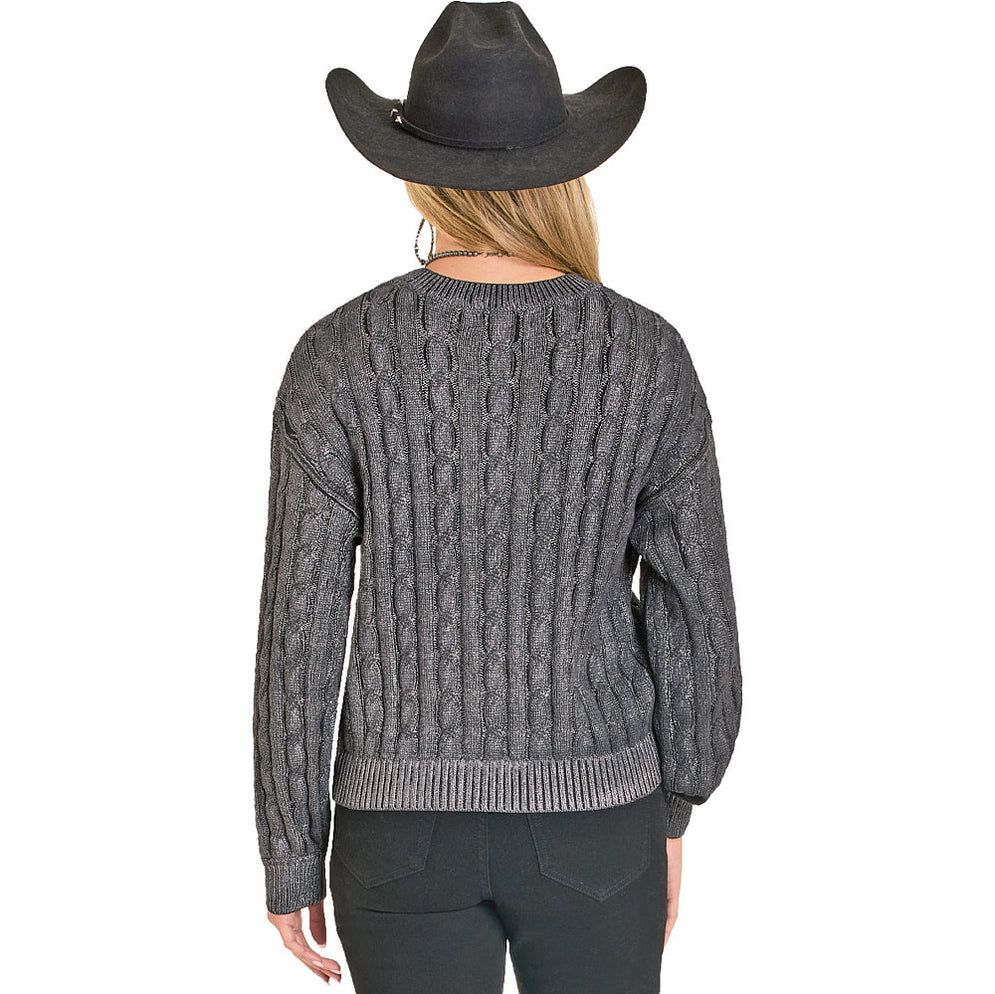 Rock & Roll Denim Women's Silver Cable Knit Sweater BW32T07808