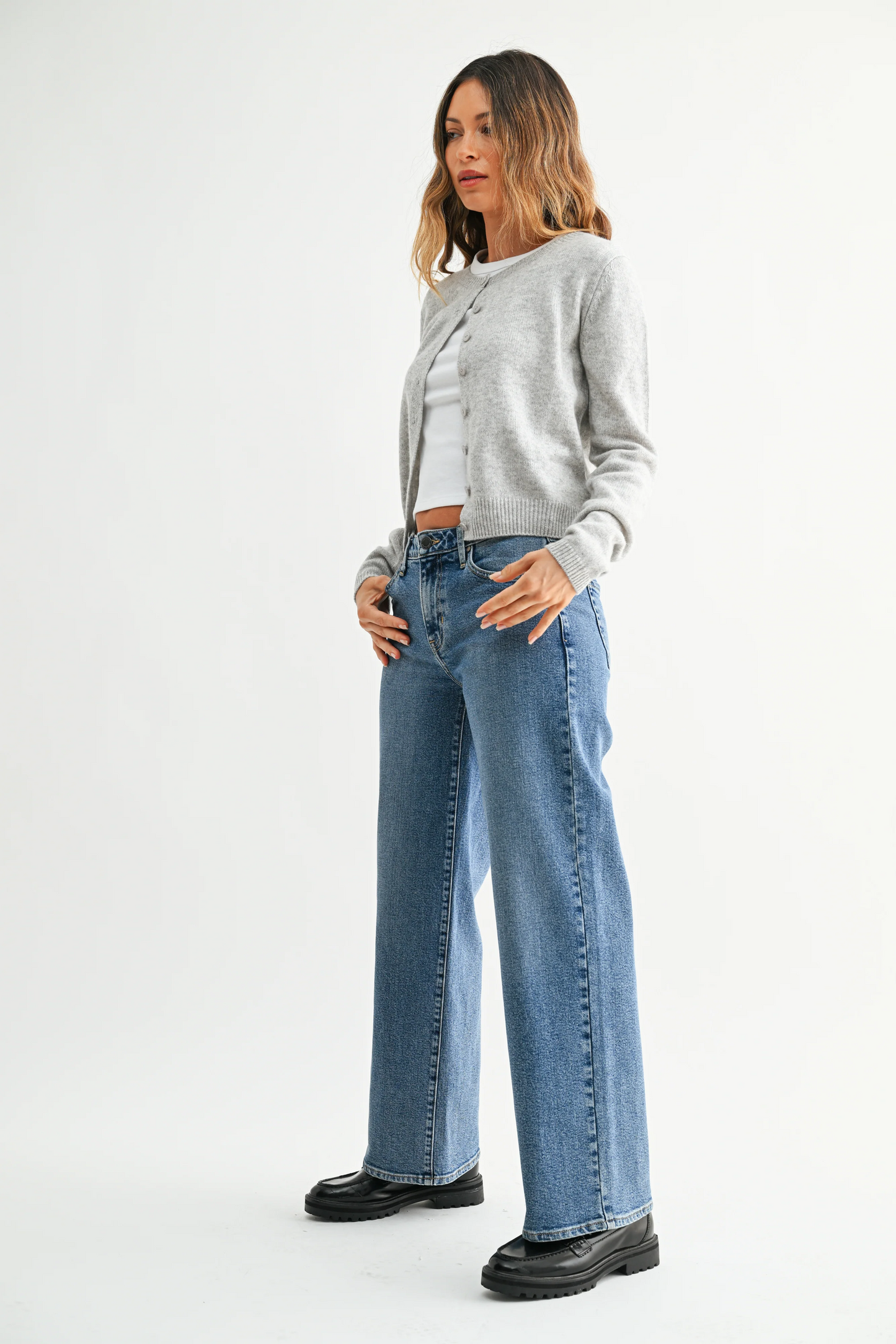 JBD Mid Rise Slim Wide Leg Ladies Jeans BP457