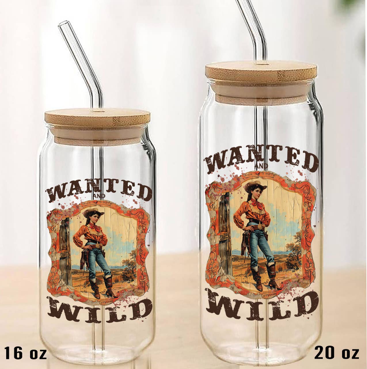 Cowgirls Wanted and Wild Can Glass with Lid and Straw CG20-3624