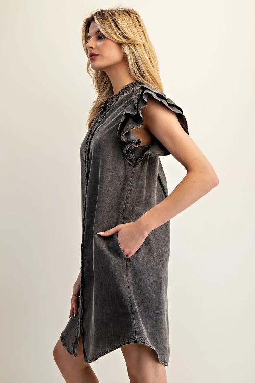 Dress Black Denim Ruffles DK14420