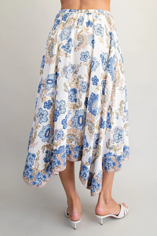 Skirt Floral Print Handkerchief Hem Midi Skirt SHS15598