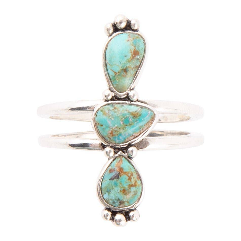 Linear Triple Stone Turquoise and Sterling Silver Ring DURGR02