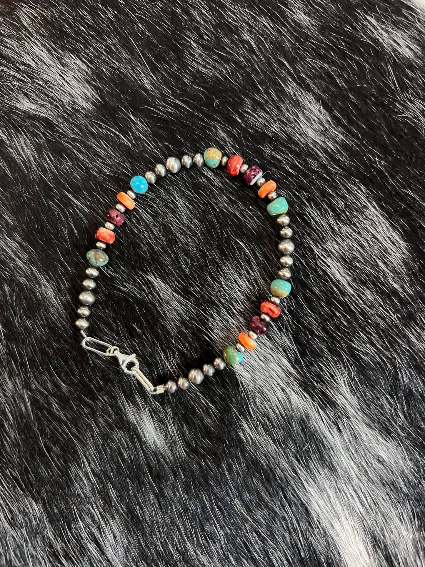 #220 Confetti Spiny Oyster/Turquoise Bracelet