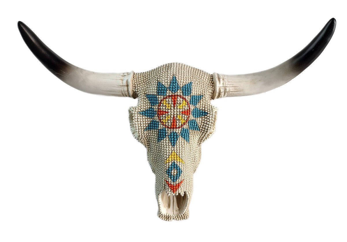 Ink White Beads Longhorn Cow Bull Skull Wall Décor. 14724