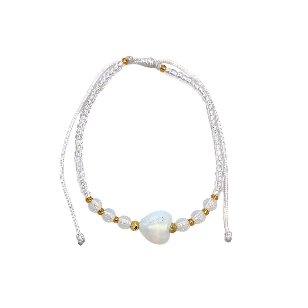 Heart Tumbled Stone Beaded Pull Tie Bracelet BDBBHRTPTBR